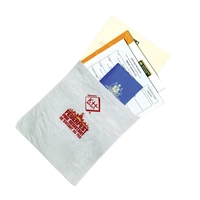 Ein geöffneter Umschlag mit mehreren Papieren sichtbar, darunter Formulare und Dokumente. Der Umschlag hat ein rotes Logo mit einer Beschriftung.